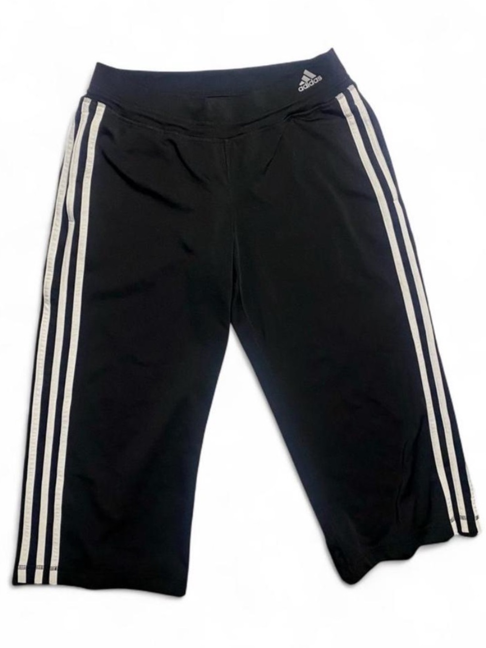 Vintage 2009 Y2K Adidas Black Low Rise Capri 3 Stripe Track Pants w Pockets S